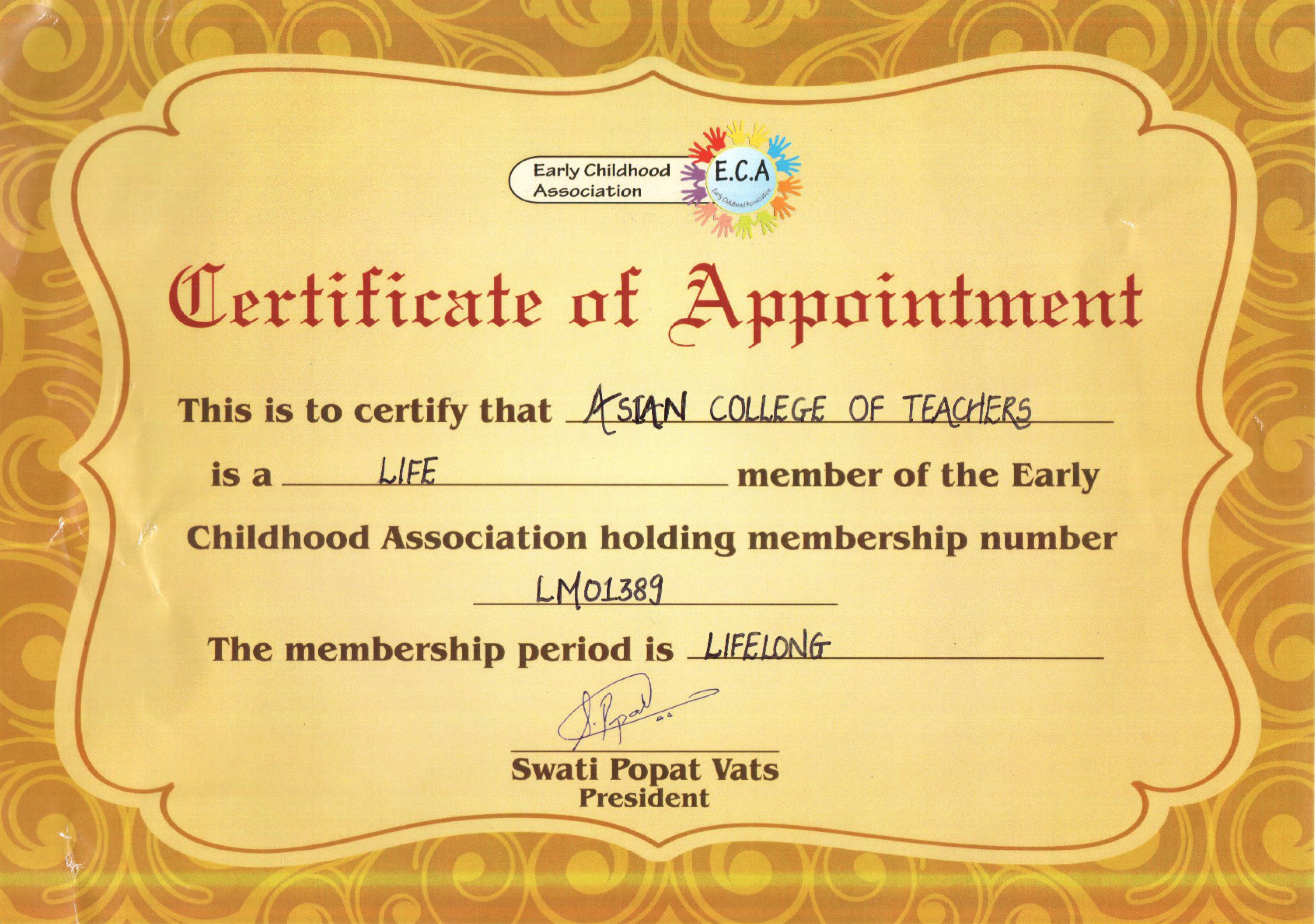 ECA Membership Certificate